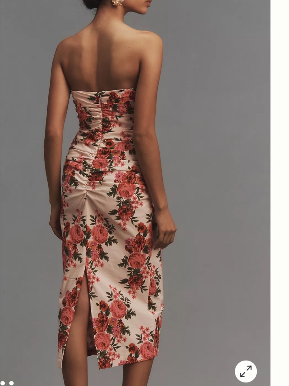 Anthropologie Strapless Rose-Print Midi Dress in Blush